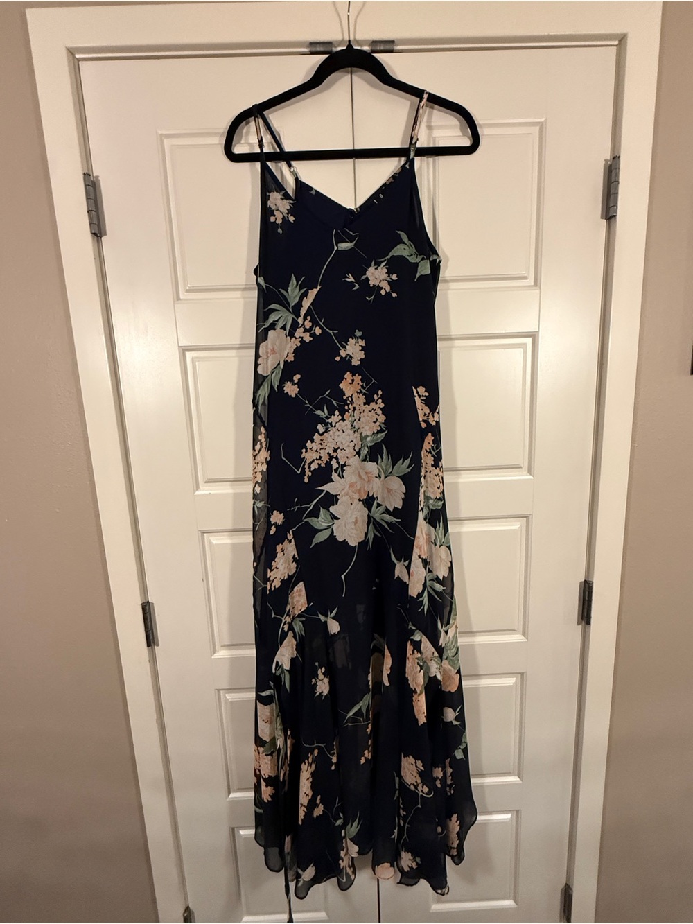 Lulu's Navy Floral Maxi Slip Dress with Spaghetti Straps